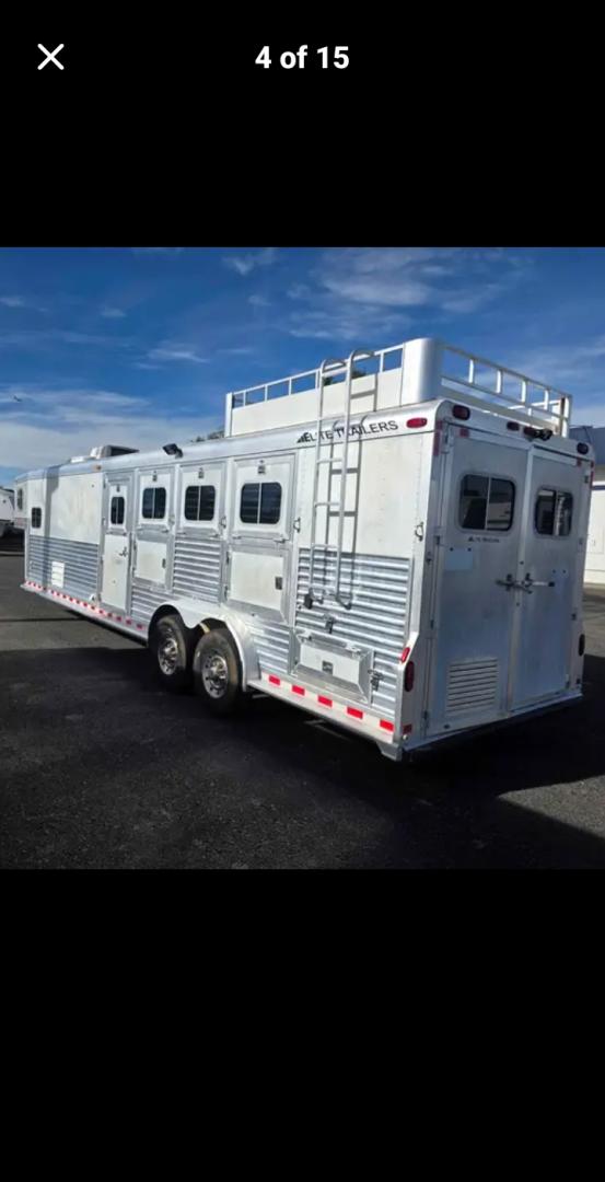 2001 White Elite 4 Horse LQ , located at 923 US HWY 87 E., Billings, MT, 59101, (406) 245-0456, 45.795788, -108.451881 - 2001 Elite 4 horse 12ft short wall Located in Billings MT $38,500 2001 Elite four horse 8 wide in really good shape. Has not had the wheels run off of it. Inside and out are in great shape. 8 wide 4 horse aluminum on aluminum. A big rear and side tack allow for all the tack to go up n down- Photo#2