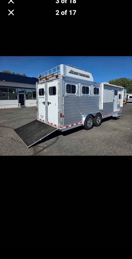 2016 White Elite Sierra , located at 923 US HWY 87 E., Billings, MT, 59101, (406) 245-0456, 45.795788, -108.451881 - 2016 Elite Sierra 3 Horse LQ Located in Billings MT $67,900 2016 Elite 3 horse sierra interior. This 8 wide trailer is 30' overall and 10' LQ with 23' floor length. It has outside speakers, fold down windows on the front n rear. The fold down rear ramp allows for easy loading. Mangers have st- Photo#1